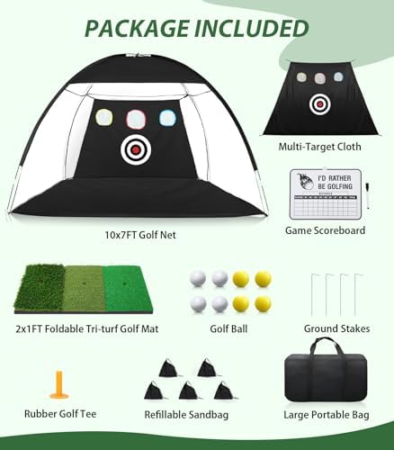Golf Net, 10x7ft Golf Hitting Aid with Mat, Designed for Outdoor & Indoor Use, Practice Nets for Backyard Driving Real Balls, Ideal Gifts for Men Dad Husband & Golfers (10x7ft) — view 6
