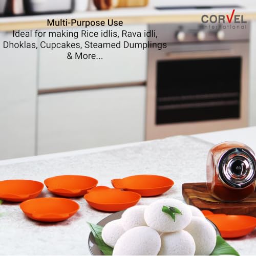 Image of Corvel Silicone Idli Mould | Idli Maker | Idli Liners original, Orange | 24 Pcs | Non stick | Food Grade Silicone | BPA Free | No greasing | Oven, Microwave & Dishwasher Safe