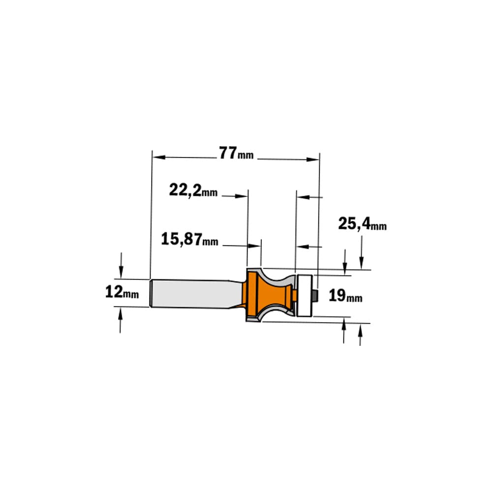CMT 980.531.11 FRAISE POUR COIN SUPÉRIEUR AVEC ROULEMENT HW S=12 D=25,4X22 R=7,93