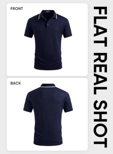 Image of JMIERR Mens Casual Polo Shirt Short Sleeve Vacation Button Summer Beach Knit Stretchy Golf Shirts