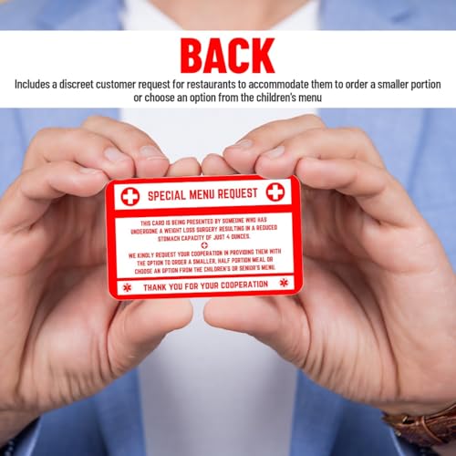 Image of Bariatric Card for Restaurants, Special Menu Request Card, Portion Control Restaurant Request for Bariatric or Gastric Sleeve Patients, Wallet Sized, Set of 2 (5, Red, 3.375in x 2.125in)