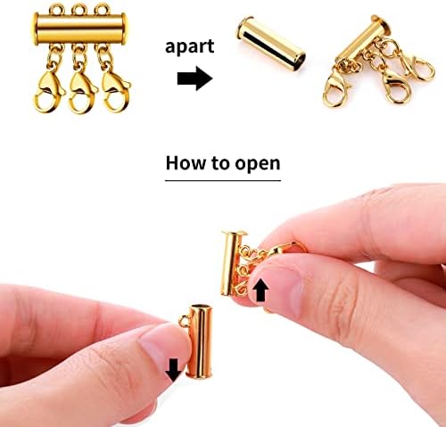 Prasacco 4 Pieces Necklace Layering Clasps, Magnetic Layered Necklace Clasps Necklace Layering Clasps Necklace Connector Necklace Separator for Multi Strands Slide Tube Clasps