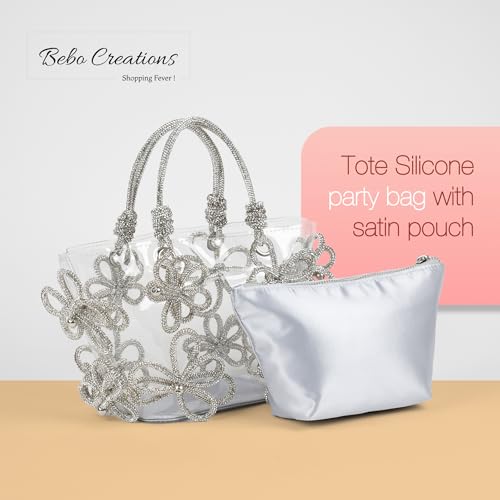 Image of BEBO CREATIONS Designer Party Handbag for Women - Tote Purse With Rhinestone Crystals - Evening Bucket Bag