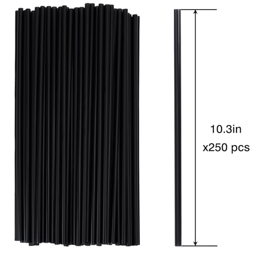 Image of 250pcs Plastic Straws Disposable, 10.3 Inches Drinking Straws, Extra Long Straws for 30oz Tumblers, Protein Shakers, Milkshakes & Iced Coffee, Black