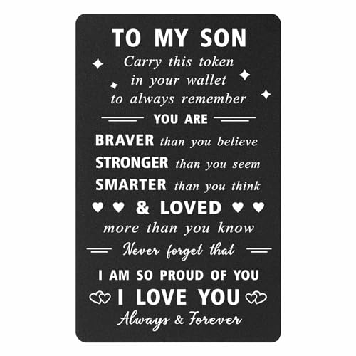 ENGZHI Son Card Son Gifts from Mom Dad, Inspirational Gifts for Boys Men Birthday Graduation Fathers Day, Metal Wallet Card