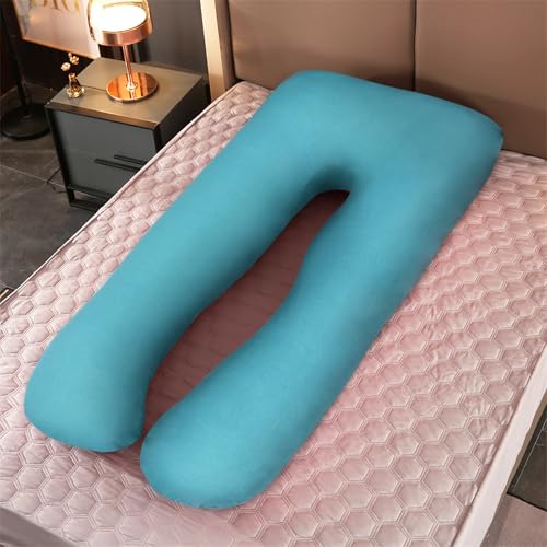 Image of Pregnancy Pillow Cover (ONLY Pillowcase) - U Shaped Pillow Case - Maternity Body Pillow Cover - Removable Soft Cotton Cover (Blue)