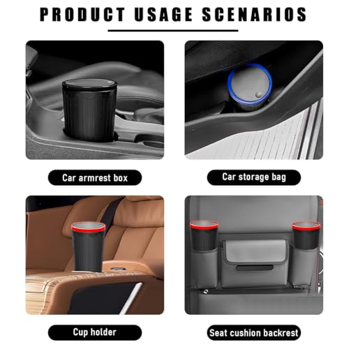 Image of Car Cup Holder Trash Can with Lid, Mini Waterproof Plastic Auto Door Pocket Cup Holder Dustbin, Leakproof Portable Round Cup Holder Trash Storage Organizer, Car Accessories (Black)