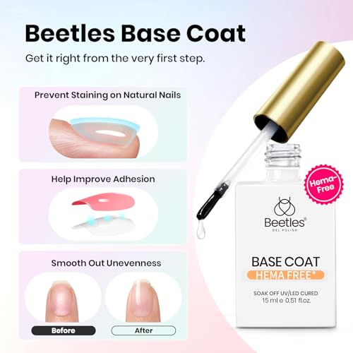 Image of Beetles Hema-Free Gel Top and Base Coat 15ml, TPO Free No Wipe Clear Glossy Nail Polish Set Long Lasting Soak Off UV Lamp Upgraded Safe Low-Sensitivity Formula Nail Gifts for Women