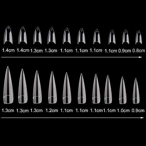 Noverlife 1000PCS Falsche französische Nagelspitzen, Stiletto-förmige Nägel, 10 Größen, künstliche Acryl-Kunstnägel mit… – Bild 8