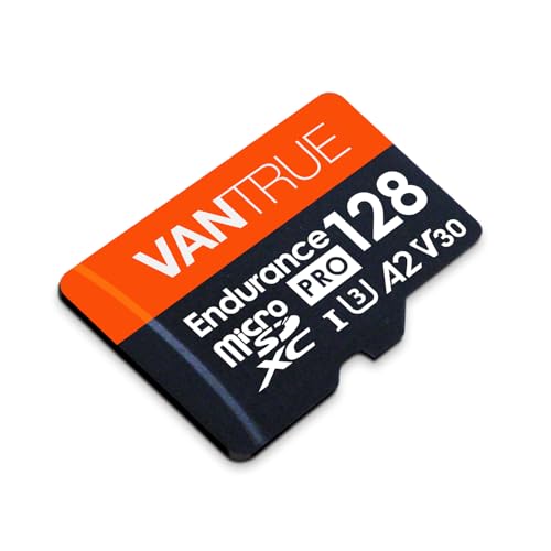Image of Vantrue 128GB U3 V30 Class 10 MicroSDXC UHS-I 4K UHD Video Monitoring Memory Card with Adapter for Dash Cams, Body Cams, Action Camera, Other Surveillance & Security Cams