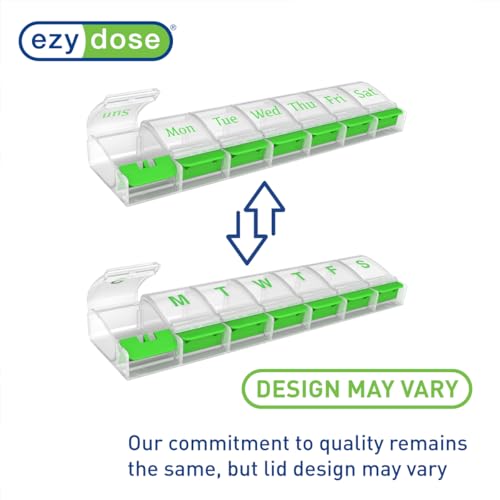 Image of Ezy Dose Weekly (7-Day) Pill Organizer, X-Large Medicine Case, Green /Clear | Daily Vitamin & Supplement Planner, Spacious Push-Button Compartments, Convenient & Easy to Use, Travel-Friendly, BPA-Free