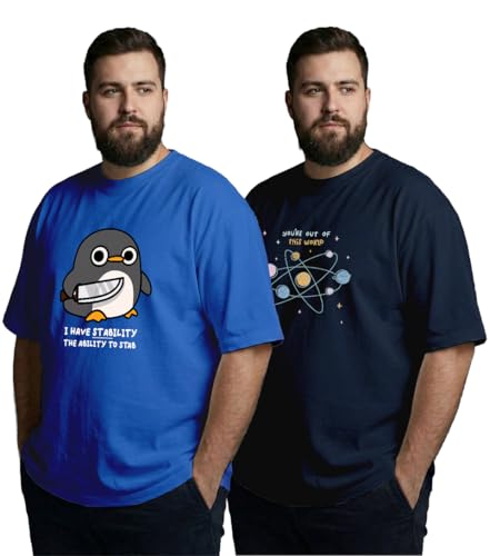 Image of XENOVAURBAN Mens Plus Size Cotton T-Shirt Combo | Combo Pack of 2 Unisex Fit Plus Size Printed Tshirts