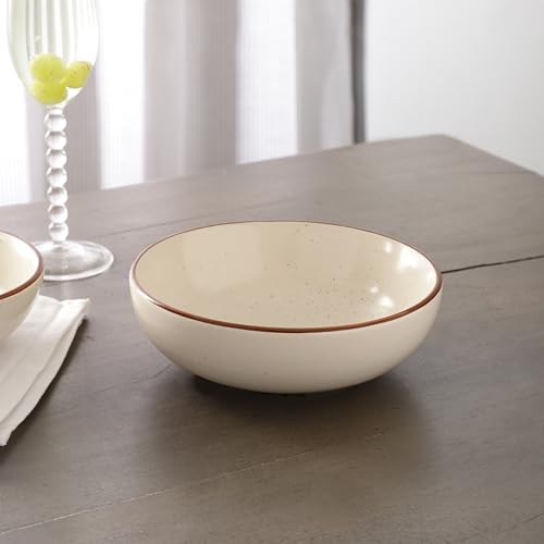 Image of miah decor Ceramic Serving Bowl | Speckled Ivory Rustic Stoneware Style Bowl for Rice, Curry, Gravy & Salad | Deep Multipurpose Serving Dish for Parties & Family Meals (Style 14)
