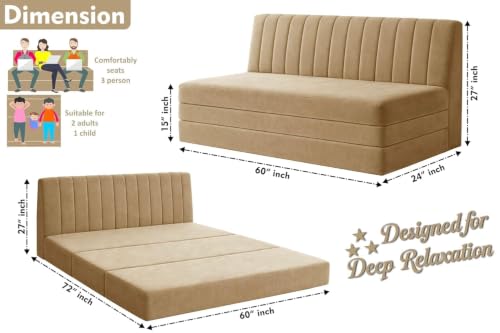 Image of Rosebell -3 Seater Armless Sofa Cum Bed with Backrest | Soft Velvet Fabric Finish | Modern Living Room & Bedroom -Golden-Color