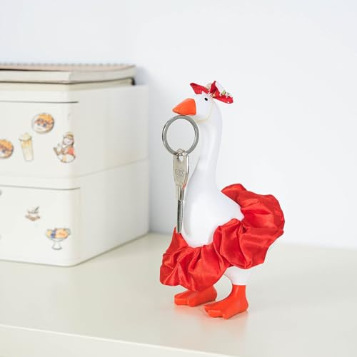 Mini Desk Goose with Outfits 7'' Mini Porch Goose Magnetic Statue Keychain Goose Hats Headwear Dress Clothes for Table Decor3