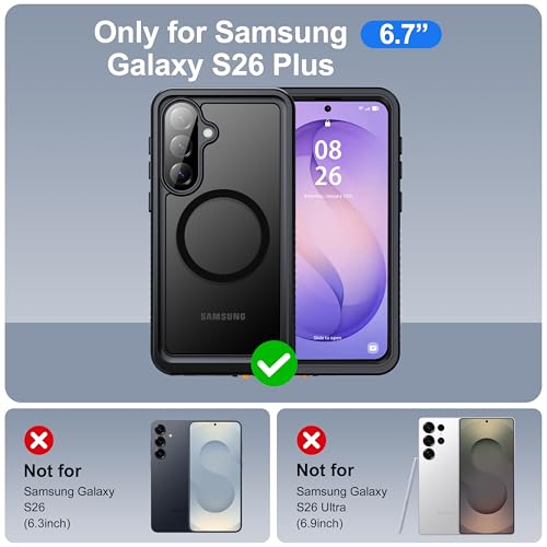 Image of ANTSHARE IP68 Waterproof Case for Samsung Galaxy S26 Plus [2026] - MagSafe Compatible, Built-in Screen /Lens Protector - Shockproof Full Body Protection for Swimming /Outdoor, Black-Translucent Matte