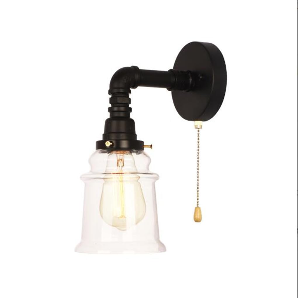 SXYSXYSXY Vintage Wall Light with Switch Indoor Industrial Wall lamp American Style Glass Wall Lighting for Living Room Bedroom Hallway E27*1 (no Bulbs Included)