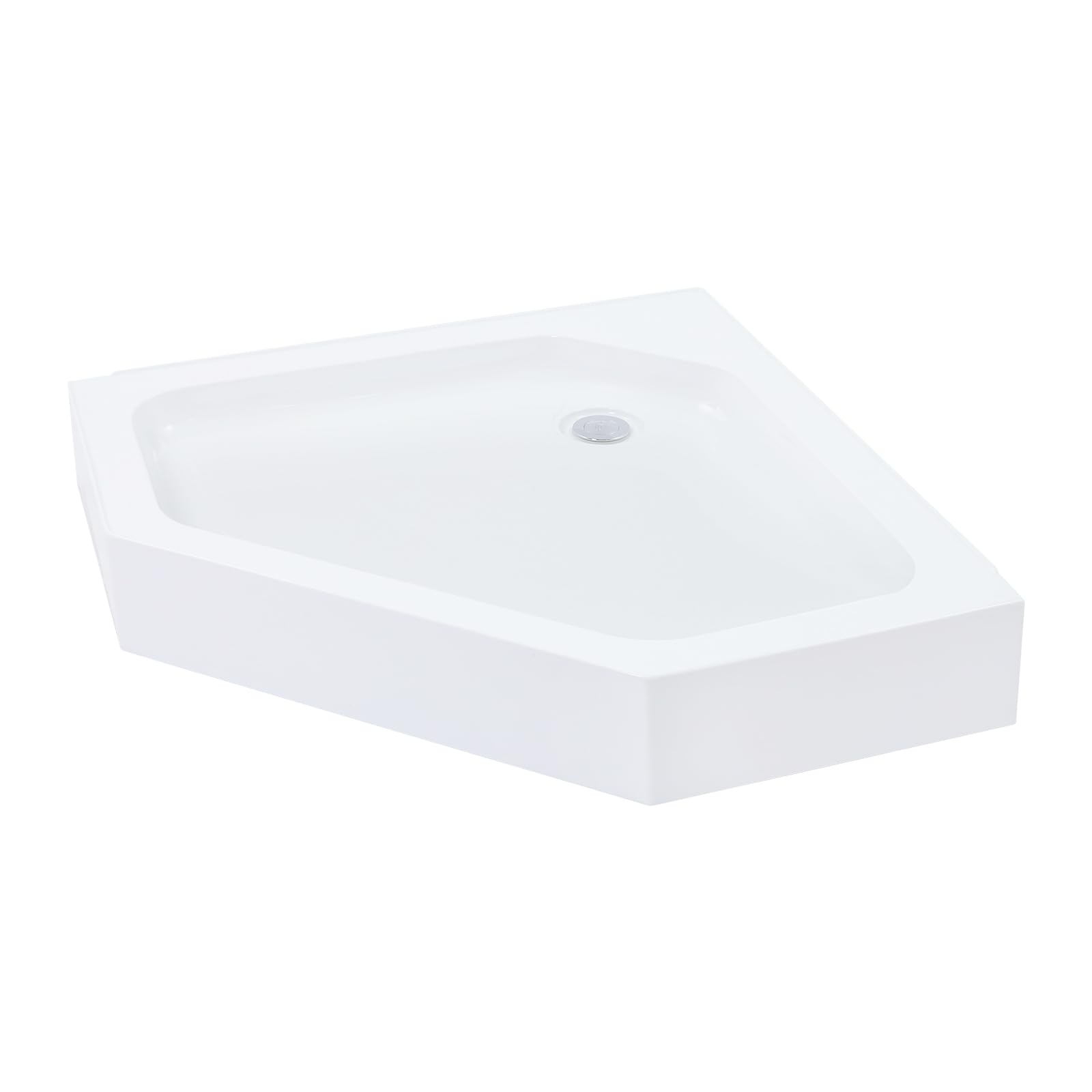 Plato de ducha de esquina acrílico, 80 x 80 cm, 260 kg, extraplano, 14 cm | Superficie antideslizante, desagüe empotrado, 7 patas ajustables en altura, montaje en superficie