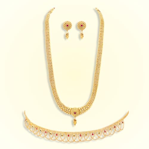 Image of Peora Gold Plated Bridal Jewellery Set with Kamarband Gift for Women Indian Traditional Ethnic Wedding