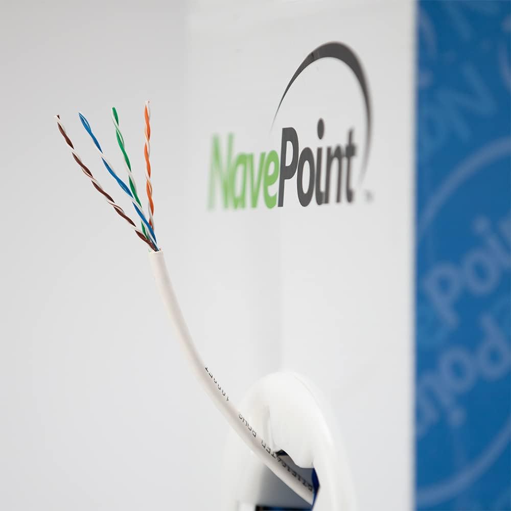 NavePoint Cat5e Plenum Jacket, 1000ft, White, Solid Bare Copper Bulk Ethernet Cable, 350MHz, 24AWG 4 Pair, Unshielded Twisted Pair (UTP)