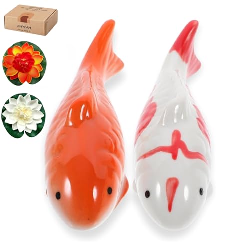 Ceramic Floating Koi Fish【china Glaze Craftsmanship】Pond Decor Ceramic Floating Fake Fish...