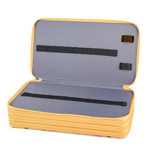 Image of Vomgomfom 300 Slots Marker Case 4-Layer PU Leather, Handle, Yellow Flower