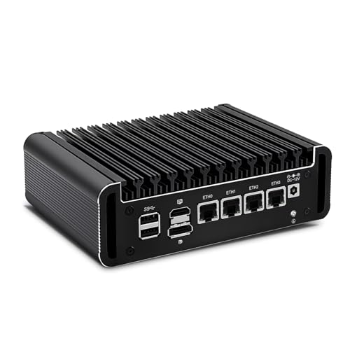 ROUAFWIT Dispositivo Cortafuegos, Mini PC N355 (N305 Mejorado), DDR5 32GB RAM 1TB SSD, Microcomputadora sin Ventilador, HD +DP 4K Dual Output, Core i3, 4 x 2.5 Gbe i226-V, TF Slot, AES-NI, OPNsense