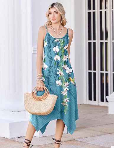 Image of Zeagoo Women Summer Midi Dresses 2026 Hawaiian Bohemian Beach Cover Up Sundress Spaghetti Strap Casual Dress with Pockets