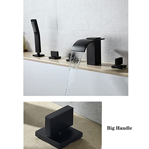 Robinet de baignoire cascade noir mat à 5 trous avec douchette