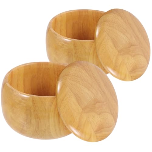 Garneck 2pcs Wood Chess Game Pieces Storage Bowl Go Chess Pieces Can Pot Lid Wooden Storage Container