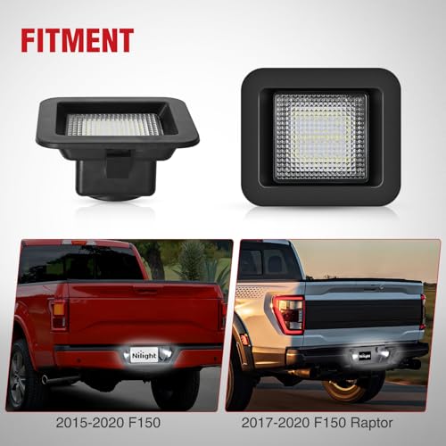 Image of Nilight 2PCS License Plate Lights for 2015-2020 Ford F150 | Compatible with 2015 2016 2017 2018 2019 2020 Ford F150 2017-2020 F150 Raptor with Clear Lens Black housing 6000K White