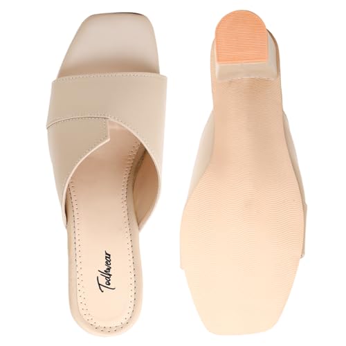 Image of Todhwear Double Cut Heeled Sandals Square Toe Sandals Slip On Block heel | Stylish & Comfortable Open Toe Dress Shoes |