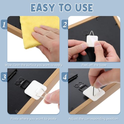Image of 60 Pcs Adhesive Picture Hanger Wall Plate Holders Plastic Picture Hanging Hooks Vertical Sticky Photo Hooks Without Nails Plate Holder for Home Photo Frame Wall Art