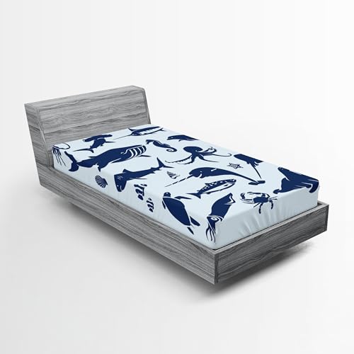 Ambesonne Nautical 2 Pack Fitted Sheet, Seal Life Aquatic Animals, Bed Cover All-Round Elastic Deep Pockets 2 Pieces, Package Contains 2 Twin Size Fitted Sheets, Blue Night