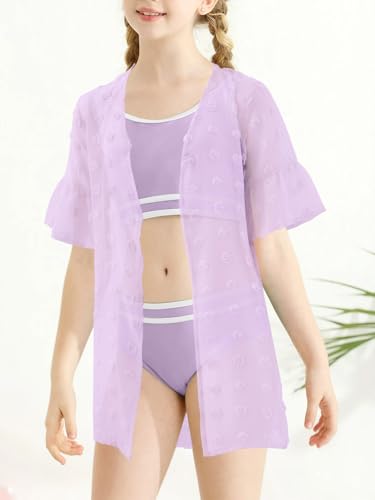 Image of Girls Swimsuit Cover Ups V Neck Sheer Summer Beach Bathing Suit Coverups for Size 4-13Y