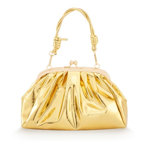 Image of Huralona Dressy Pleated Vegan Leather Clutch Ruched Bag Purse Metallic PU Clutch Cloud Dumpling Bag for Women