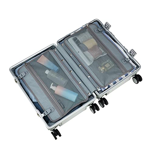 Image of Verage Luxe Birmingham Zipperless Aluminium Luggage with Dual TSA Clasp Lock, Telescopic Handle & 360 Spinner Wheels - Carry-On Suitcase for Business & Travel (Silver)