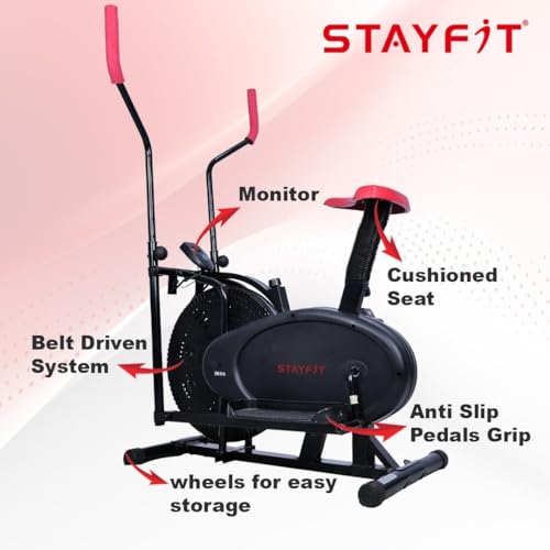 Image of FITGUARD Elliptical Exercise Bike Muti For Cycling & Cross Trainer With Seat Adjustment Dual-Action Stationary Exercise Bike (Red, Grey)