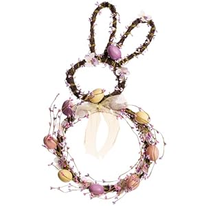 Spring Door Wreath Easter Bunny Decor with Twigs Bow and Flowers Purple and Pink Artificial Wreath Rabbit for Easter Home Decoration Farmhouse Outdoor Indoor Wall Mantel Window Decor