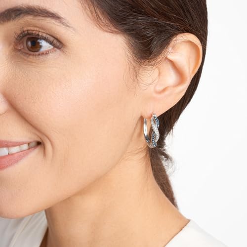 Amazon Essentials .925 Sterling Silver Rhodium Plated Crystal Twisted Hoop Earrings for Women, Hypoallergenic Nickel-Free, Lightweight Hoops with Click Post Closure3