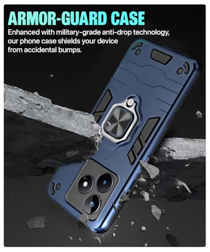Image of WOW IMAGINE Shock Proof Back Case Mobile Cover for Realme Narzo N53 | Realme C53 | Realme C51 | Back Cover Case (Tough Armor | Hybrid PC + TPU | Ring Holder & in-Built Kickstand | Blue)
