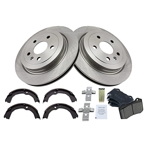 Image of TRQ Rear Brake Pad and Rotor Set Ceramic Parking Shoe Compatible with 2009-2014 Cadillac CTS