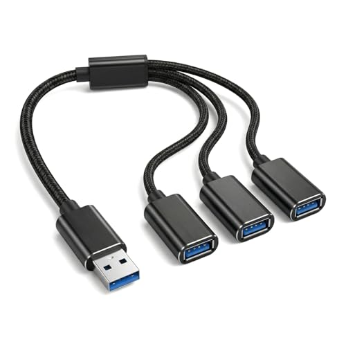 Ruichuan100 USB Splitter 1 in 3 Out USB A Splitter Adapter 2025 Upgraded USB 2.0 Male to 3 Female Y Extension Hub Cable for PC/Laptop/Xbox/Flash Drive/Mouse/Keyboard(Black)
