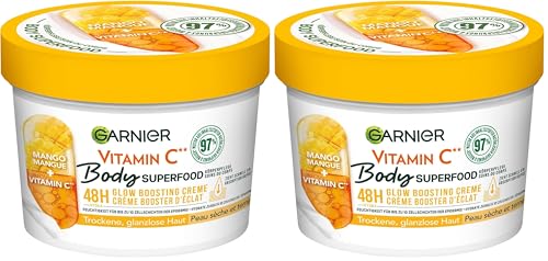 Garnier Cura nutriente del corpo per pelle secca e secca, burro per il corpo con mango e vitamina C, fino a 48 ore di idratazione, superfood corpo, 1 x 380 ml (Confezione da 2)