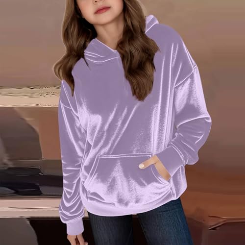 Uillui Girls Velour Hooded Sweatshirts Warm Oversized Hoodies Preppy Clothes Long Sleeve Fleece Pullover Tween Trendy Tops2