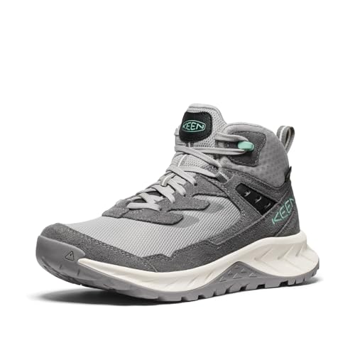 KEEN Women's Hightrail Mid Height Durable Lightweight Breathable Leather Waterproof Hiking Boots, Alloy/Lichen, 9