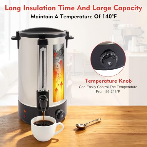 Image of 120 Cup Electric Hot Water Dispenser, 7.4 Gallon Stainless Steel Commercial Water Boiler and Warmer, 1800W Temp Adjustable Tabletop Tea Coffee Urn for Parties (7.4Gal Black)
