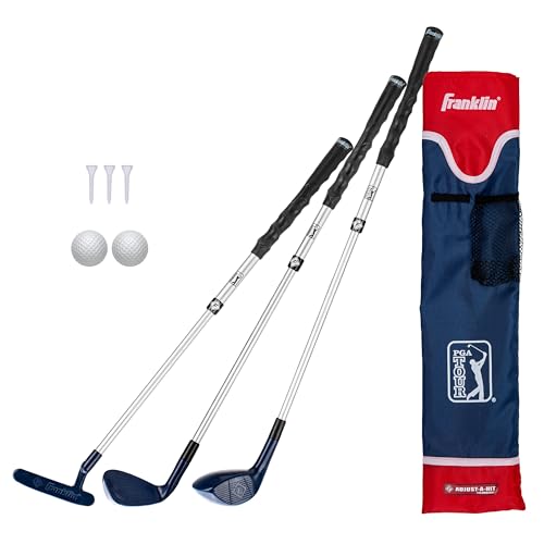 Franklin Sports Pga Tour Kids' Plastic Golf Clubs Set - Youth Toy Plastic Clubs + Bag - Kids' Golf Set With Bag + Balls - Adjustable Length For Boys + Girls - Red + Blue