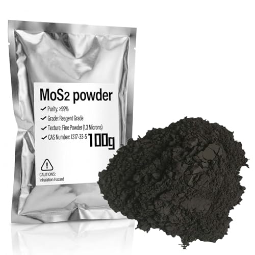 MoS2 Powder Molybdenum Disulfide Ultrafine Powder 99% Purity High-Temperature Resistant Grease Additive Reduces Friction & Wear for Metal Gears Bearings & Industrial Lubrication (100g3.5oz)