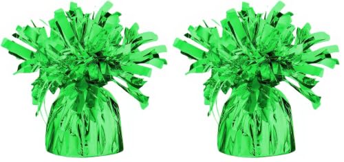 Image of Unique Industries Fringe Foil Balloon Weight, 4.5 inch x 2.25 inch, Green (Pack of 2)